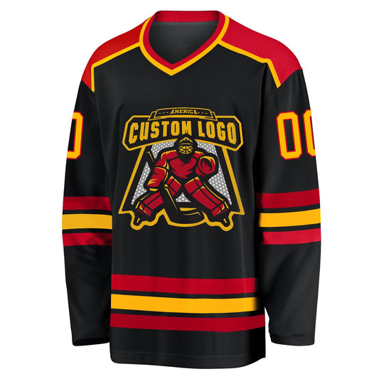 Custom Black Gold-Red Hockey Jersey - Sky-Custom