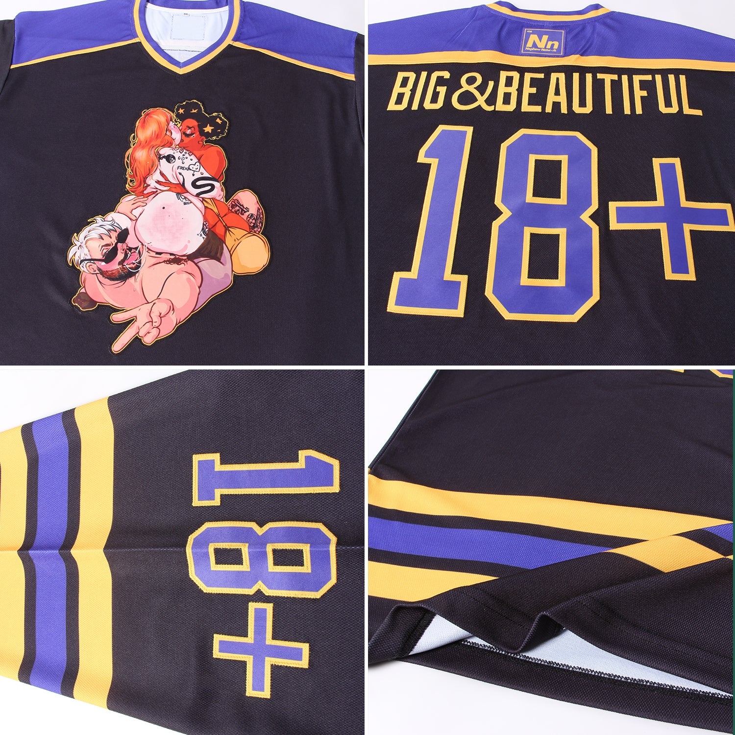 Custom Black Purple-Gold Hockey Jersey - Sky-Custom