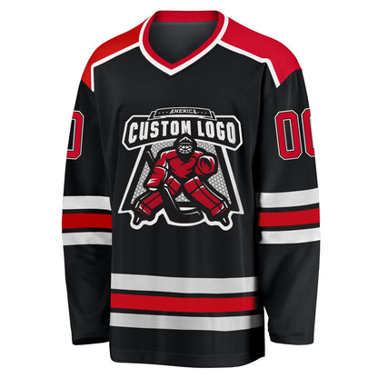 Custom Black Red-White Hockey Jersey - Sky-Custom