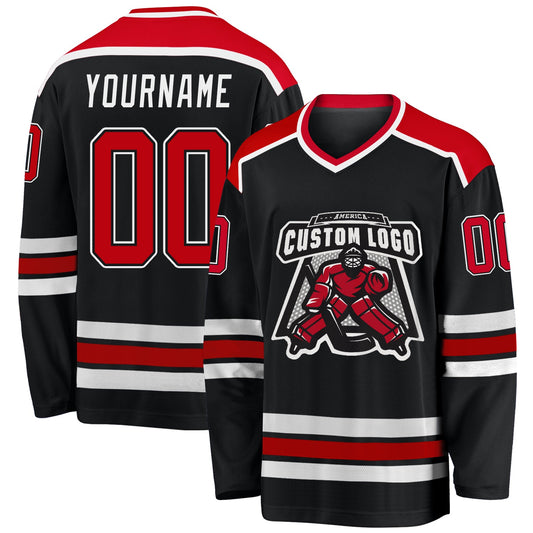 Custom Black Red-White Hockey Jersey - Sky-Custom