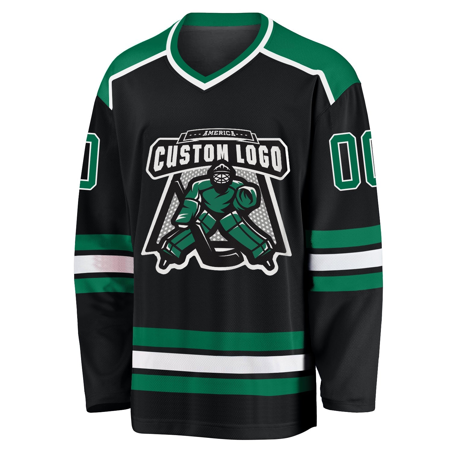 Custom Black Kelly Green-White Hockey Jersey - Sky-Custom