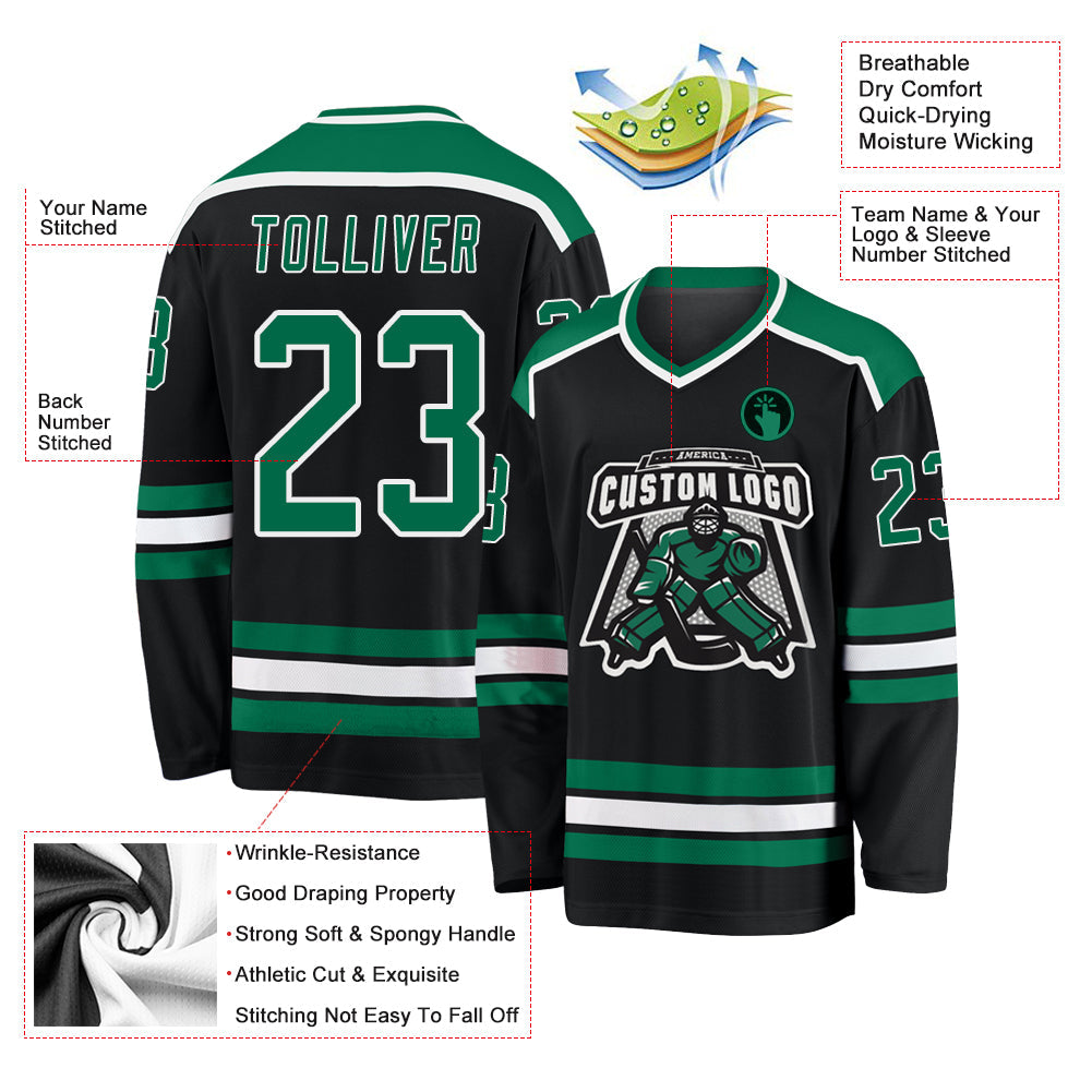 Custom Black Kelly Green-White Hockey Jersey - Sky-Custom