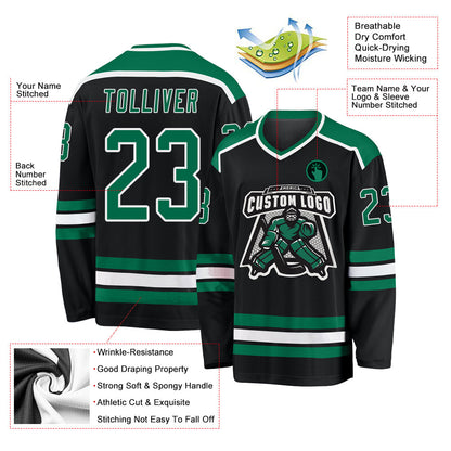 Custom Black Kelly Green-White Hockey Jersey - Sky-Custom