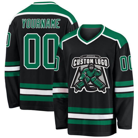 Custom Black Kelly Green-White Hockey Jersey - Sky-Custom