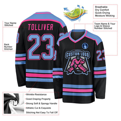Custom Black Light Blue-Pink Hockey Jersey - Sky-Custom