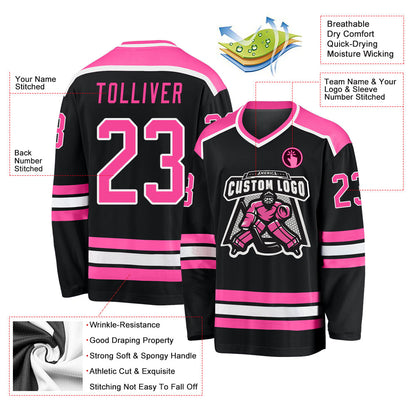 Custom Black Pink-White Hockey Jersey - Sky-Custom