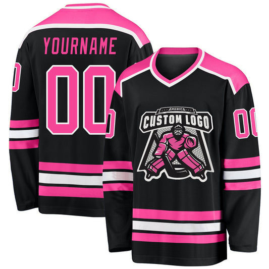 Custom Black Pink-White Hockey Jersey - Sky-Custom