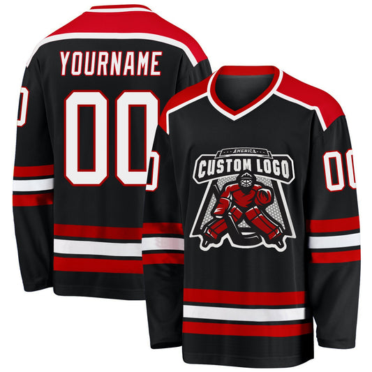 Custom Black White-Red Hockey Jersey - Sky-Custom