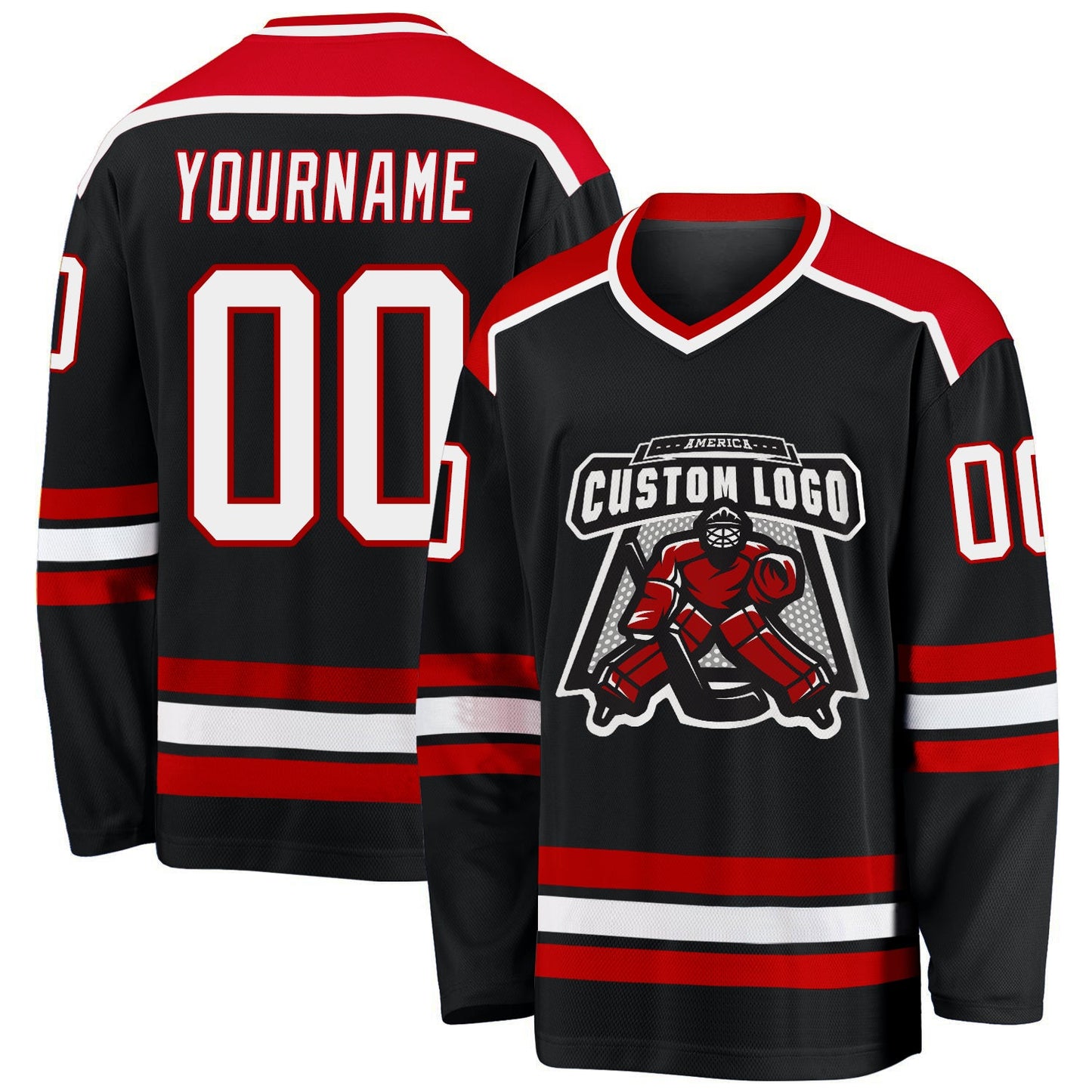 Custom Black White-Red Hockey Jersey - Sky-Custom