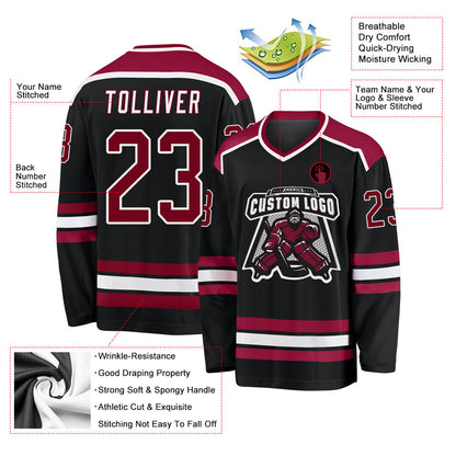 Custom Black Maroon-White Hockey Jersey - Sky-Custom