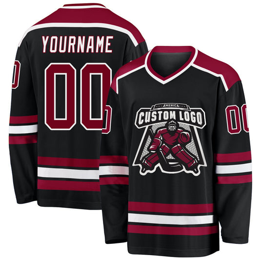 Custom Black Maroon-White Hockey Jersey - Sky-Custom