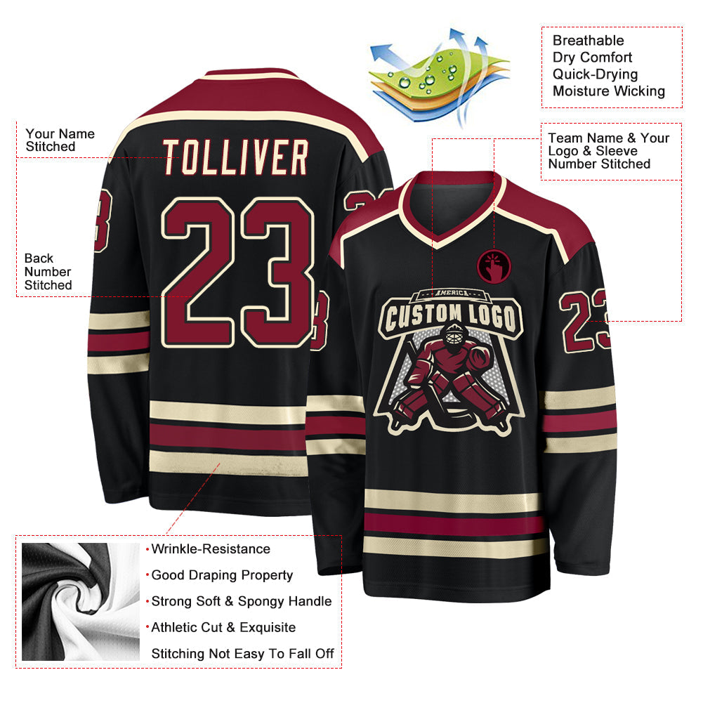 Custom Black Crimson-Cream Hockey Jersey - Sky-Custom