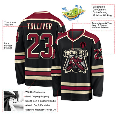 Custom Black Crimson-Cream Hockey Jersey - Sky-Custom
