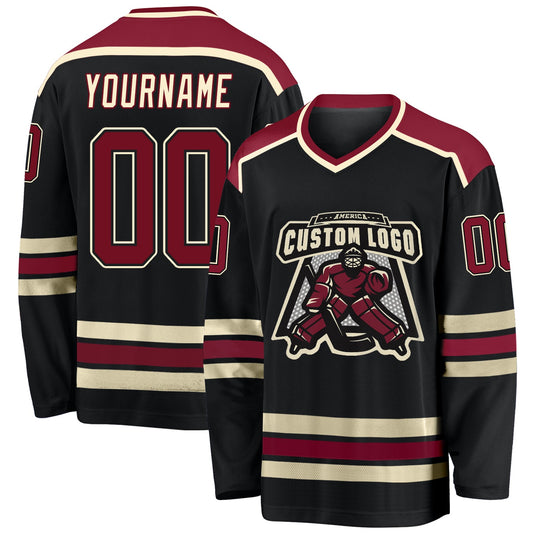 Custom Black Crimson-Cream Hockey Jersey - Sky-Custom