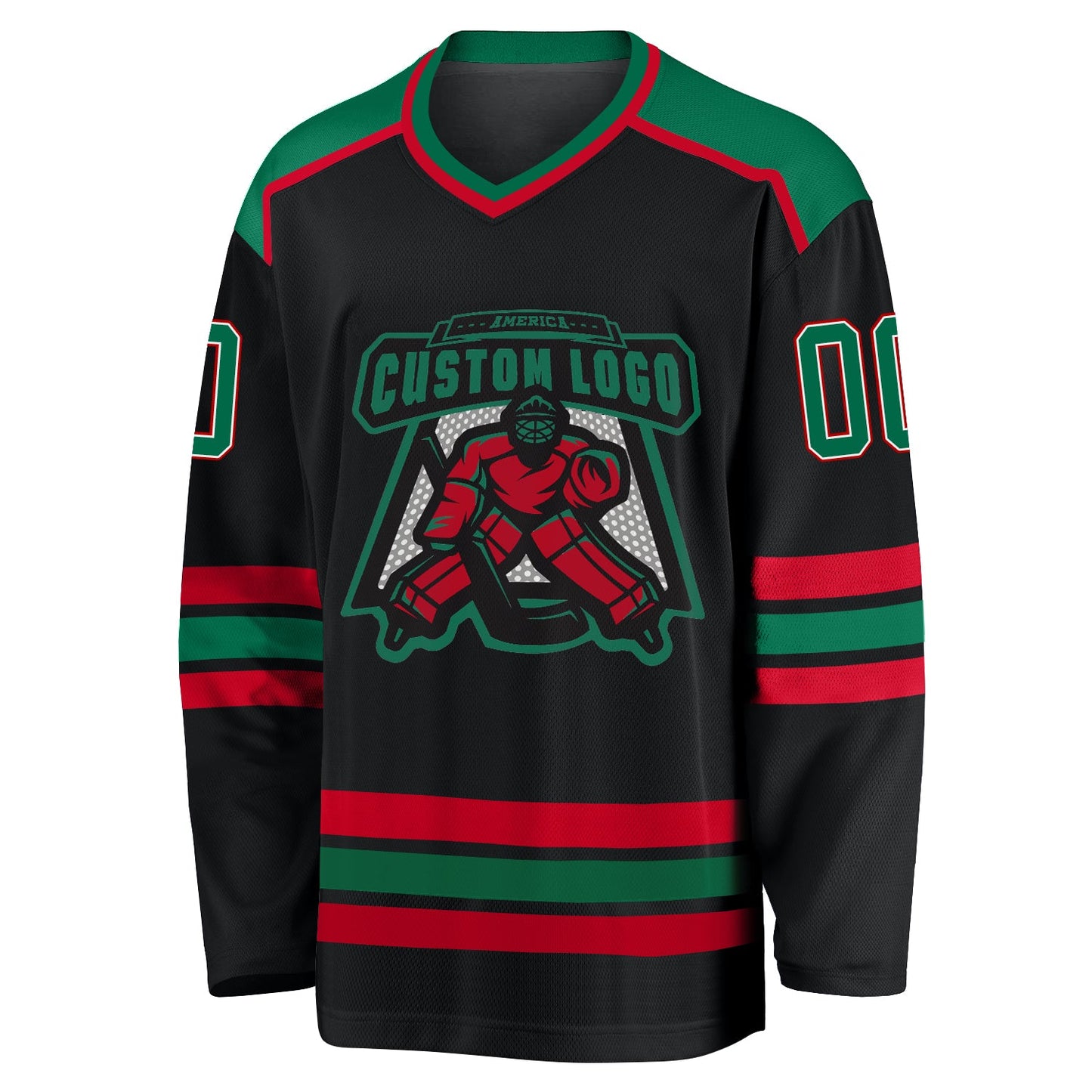Custom Black Kelly Green White-Red Hockey Jersey - Sky-Custom