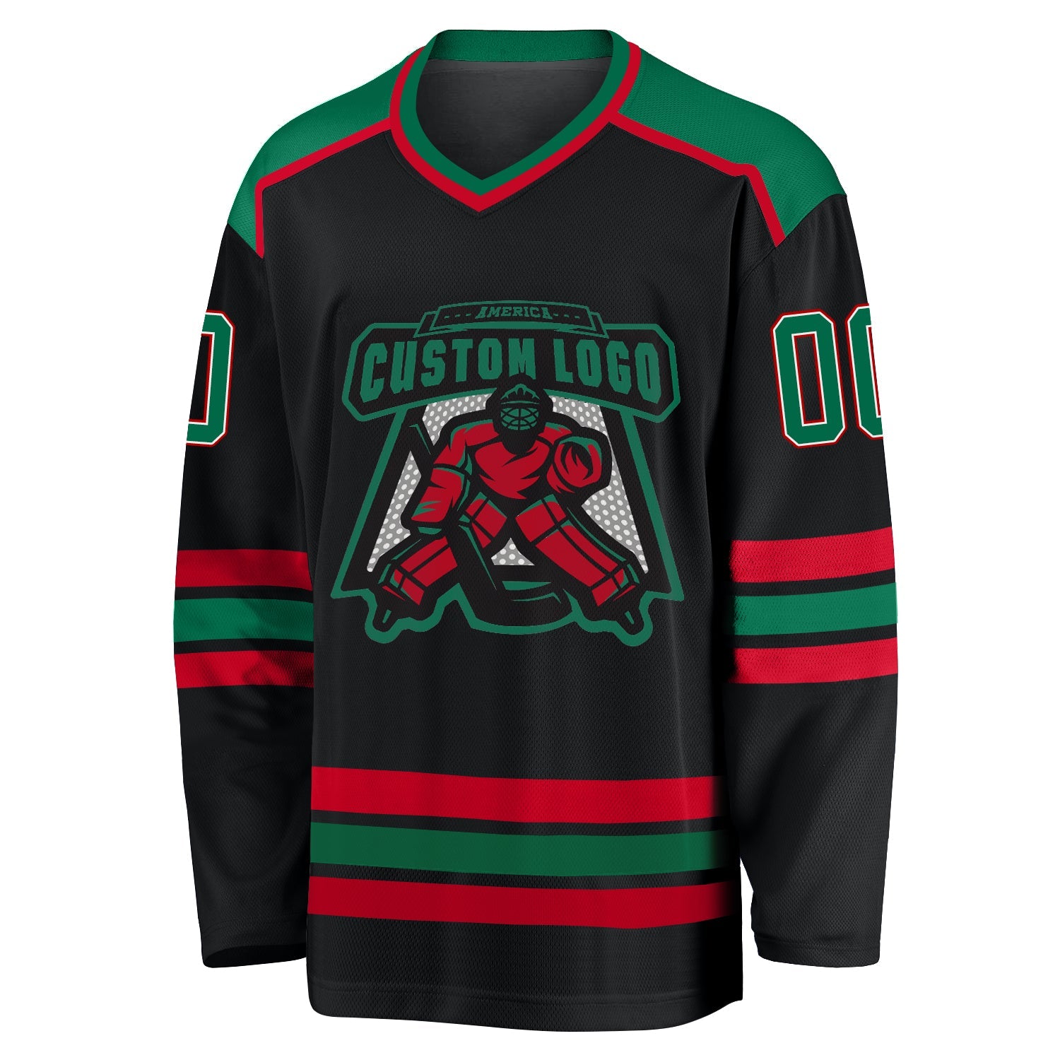 Custom Black Kelly Green White-Red Hockey Jersey - Sky-Custom