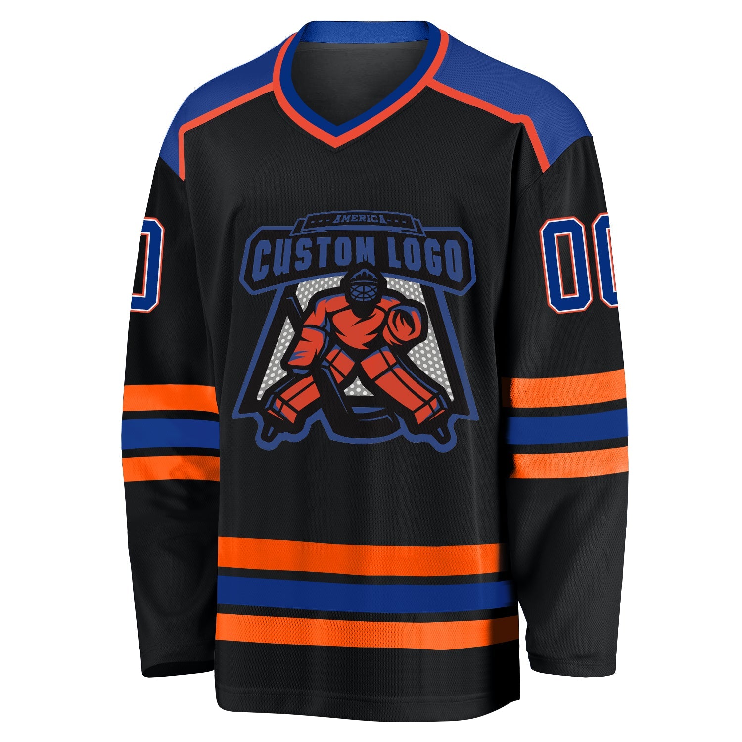 Custom Black Royal White-Orange Hockey Jersey - Sky-Custom