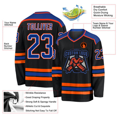Custom Black Royal White-Orange Hockey Jersey - Sky-Custom