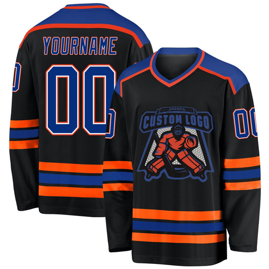 Custom Black Royal White-Orange Hockey Jersey - Sky-Custom