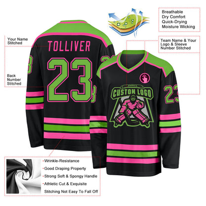 Custom Black Neon Green-Pink Hockey Jersey - Sky-Custom