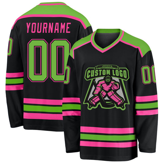 Custom Black Neon Green-Pink Hockey Jersey - Sky-Custom
