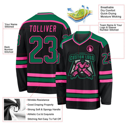 Custom Black Kelly Green-Pink Hockey Jersey - Sky-Custom