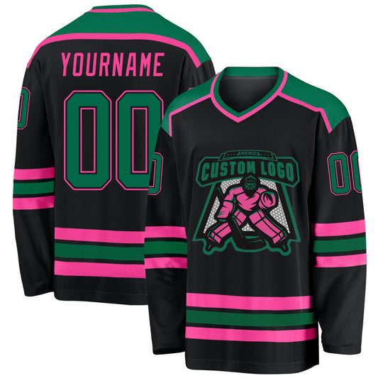 Custom Black Kelly Green-Pink Hockey Jersey - Sky-Custom