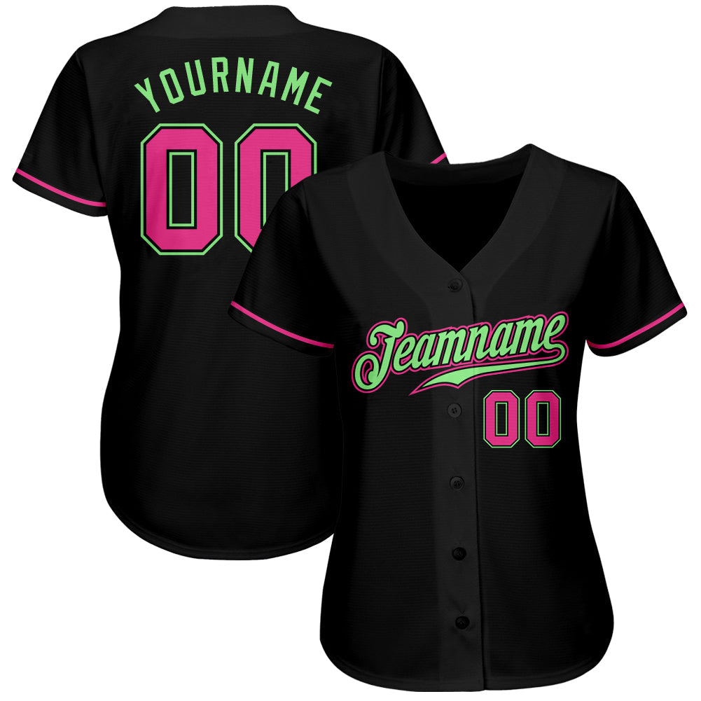 Custom Black Pink-Pea Green Authentic Baseball Jersey - Sky-Custom