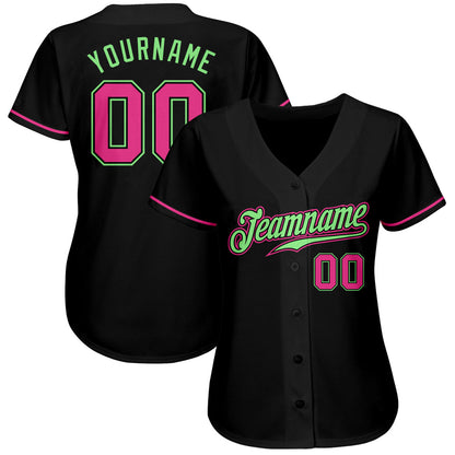 Custom Black Pink-Pea Green Authentic Baseball Jersey - Sky-Custom