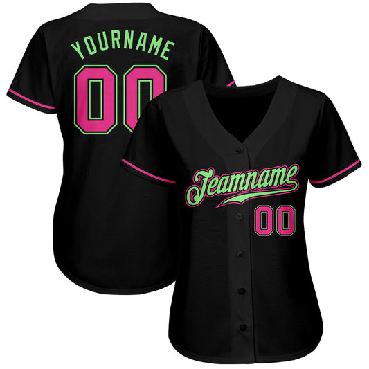 Custom Black Pink-Pea Green Authentic Baseball Jersey - Sky-Custom