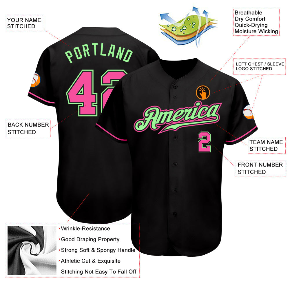Custom Black Pink-Pea Green Authentic Baseball Jersey - Sky-Custom