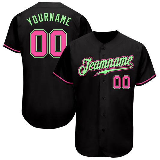 Custom Black Pink-Pea Green Authentic Baseball Jersey - Sky-Custom