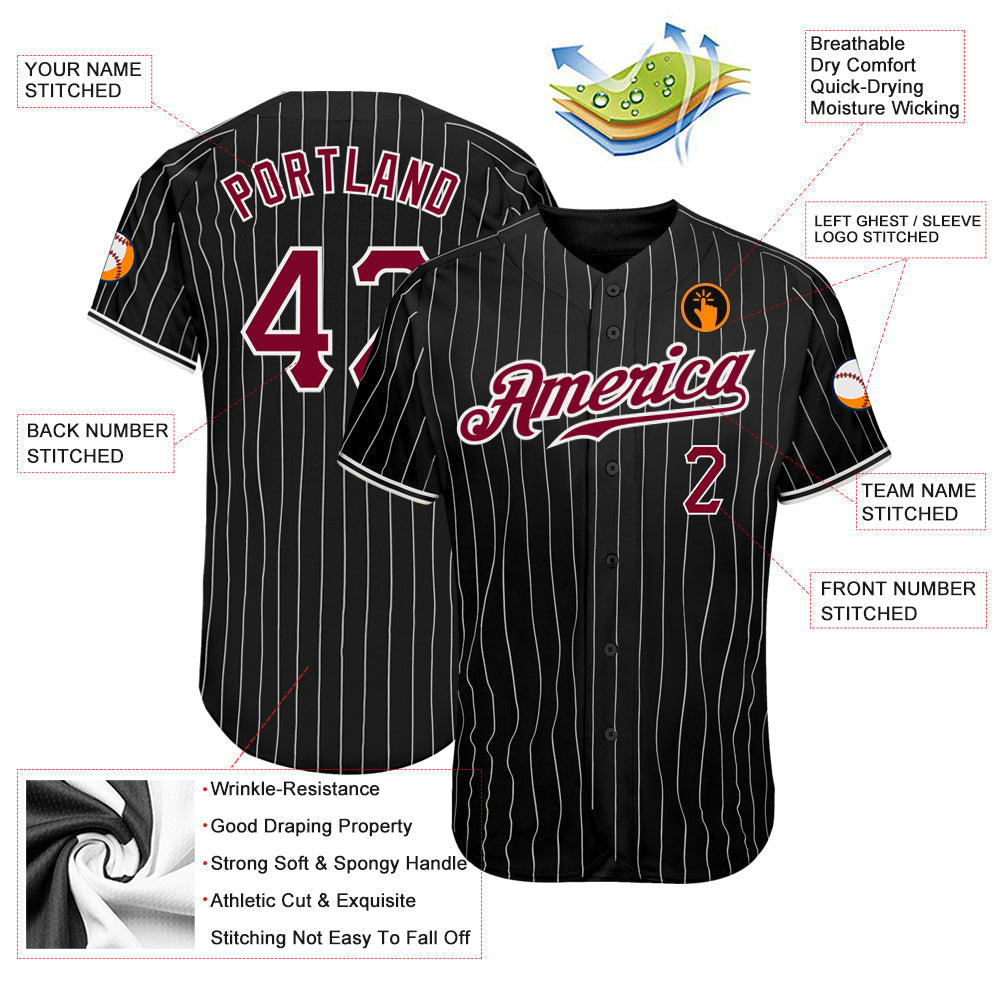Custom Black White Pinstripe Maroon-White Authentic Baseball Jersey - Sky-Custom