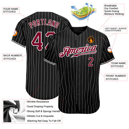 Custom Black White Pinstripe Maroon-White Authentic Baseball Jersey - Sky-Custom