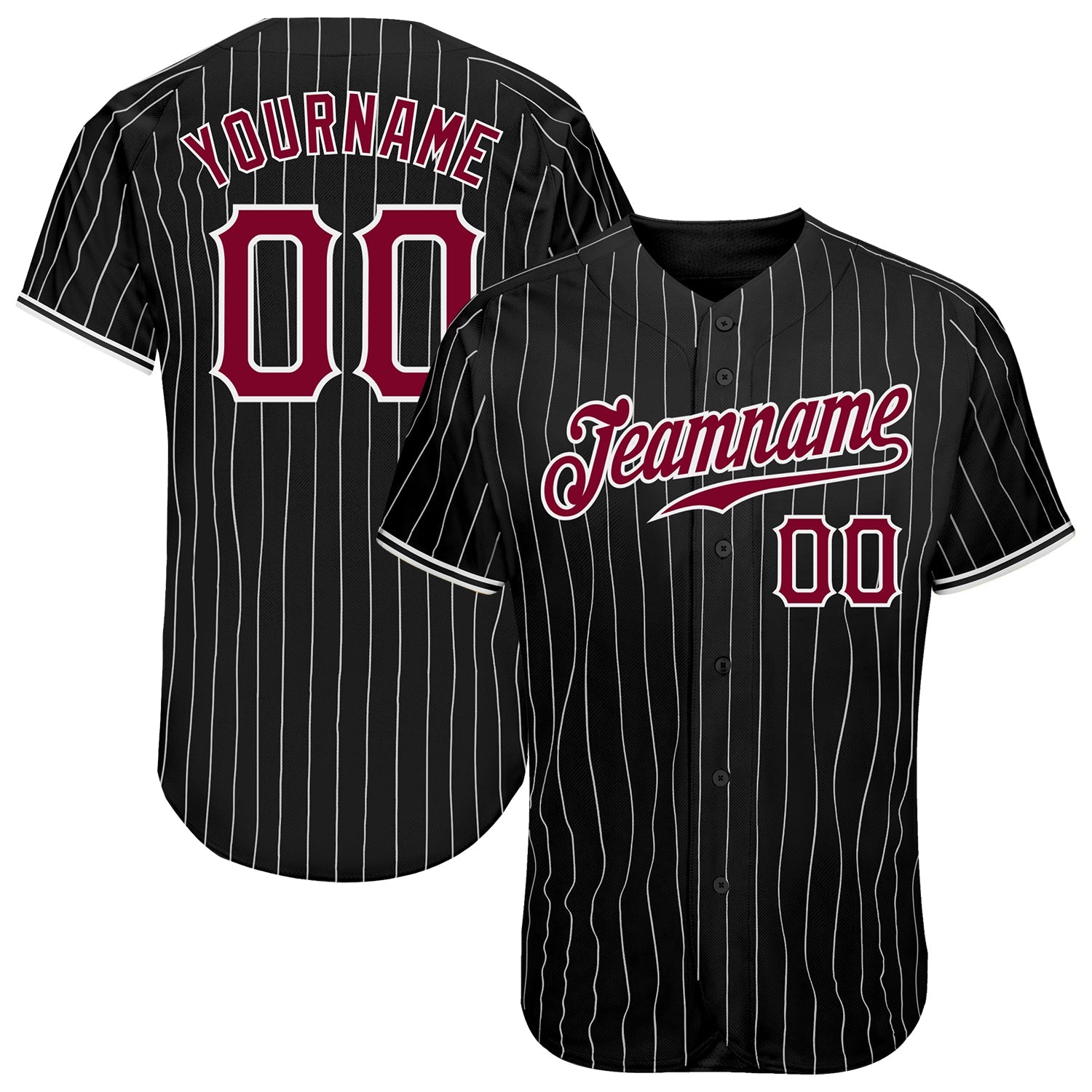 Custom Black White Pinstripe Maroon-White Authentic Baseball Jersey - Sky-Custom