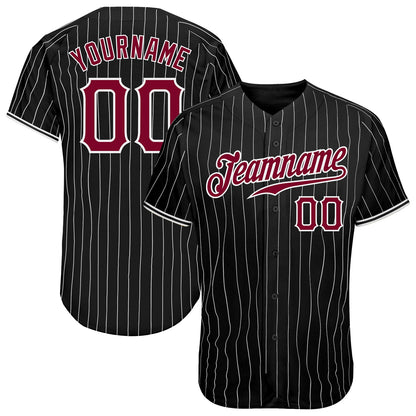 Custom Black White Pinstripe Maroon-White Authentic Baseball Jersey - Sky-Custom