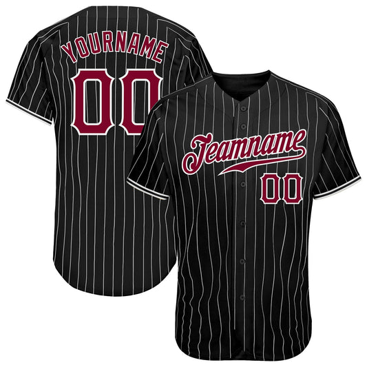 Custom Black White Pinstripe Maroon-White Authentic Baseball Jersey - Sky-Custom
