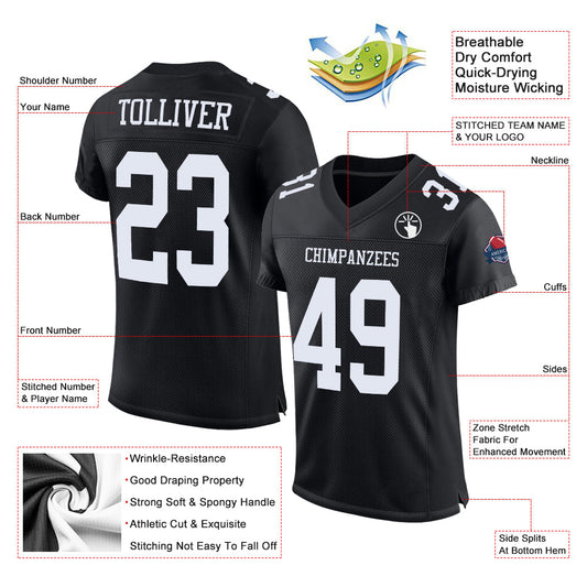 Custom Black White Mesh Authentic Football Jersey - Sky-Custom