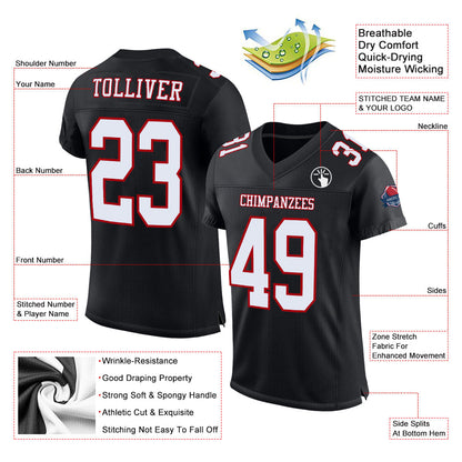 Custom Black White-Red Mesh Authentic Football Jersey - Sky-Custom