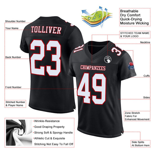 Custom Black White-Red Mesh Authentic Football Jersey - Sky-Custom