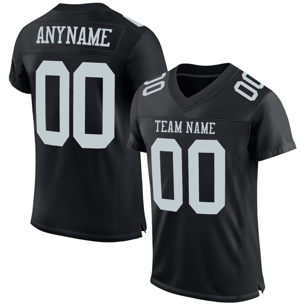 Custom Black Silver Mesh Authentic Football Jersey - Sky-Custom