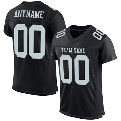 Custom Black Silver Mesh Authentic Football Jersey - Sky-Custom