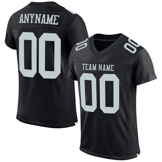 Custom Black Silver Mesh Authentic Football Jersey - Sky-Custom