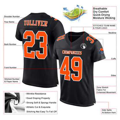 Custom Black Orange-White Mesh Authentic Football Jersey - Sky-Custom