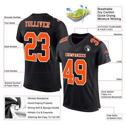 Custom Black Orange-White Mesh Authentic Football Jersey - Sky-Custom