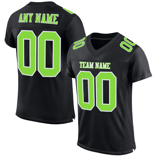 Custom Black Neon Green-White Mesh Authentic Football Jersey - Sky-Custom