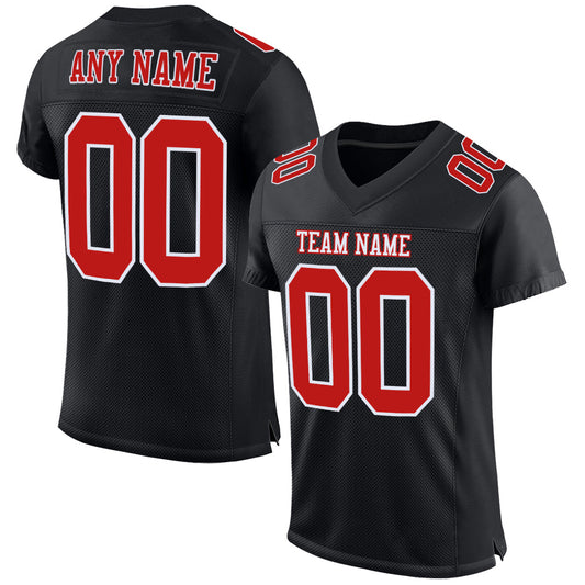 Custom Black Fire Red-White Mesh Authentic Football Jersey - Sky-Custom