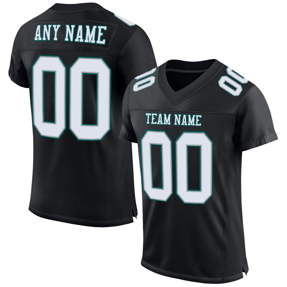 Custom Black White Gray-Midnight Green Mesh Authentic Football Jersey - Sky-Custom