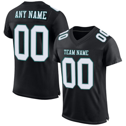 Custom Black White Gray-Midnight Green Mesh Authentic Football Jersey - Sky-Custom