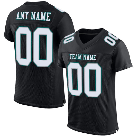 Custom Black White Gray-Midnight Green Mesh Authentic Football Jersey - Sky-Custom